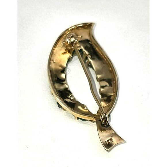 Raw Emerald Brooch Pin 18k Yellow Gold Leaf Shape Vintage Artisan STUNNING LI613 - Picture 15 of 15